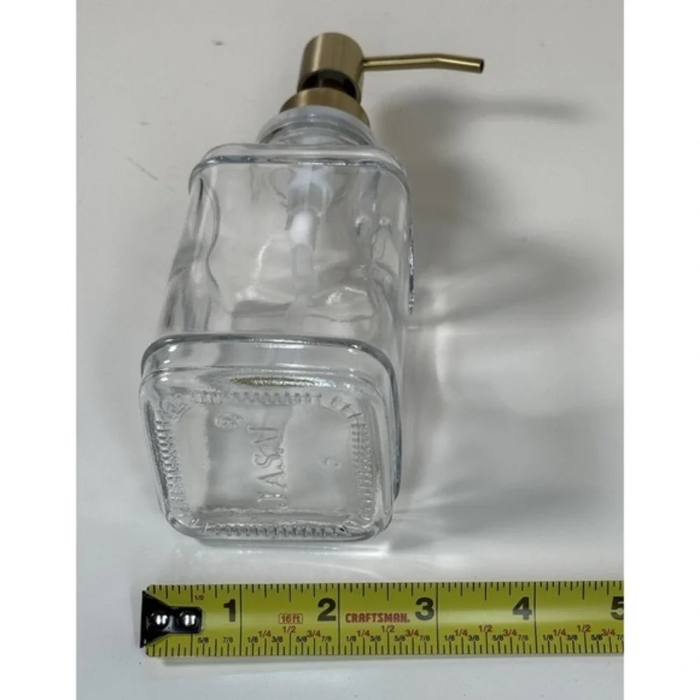 JASAI Antique Square Glass Soap Dispenser 12oz Clear Gold Pump Labels NEW‎ 81-12